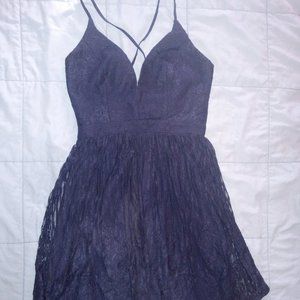 Minuet Navy Blue Lace Corset-Back Mini Dress